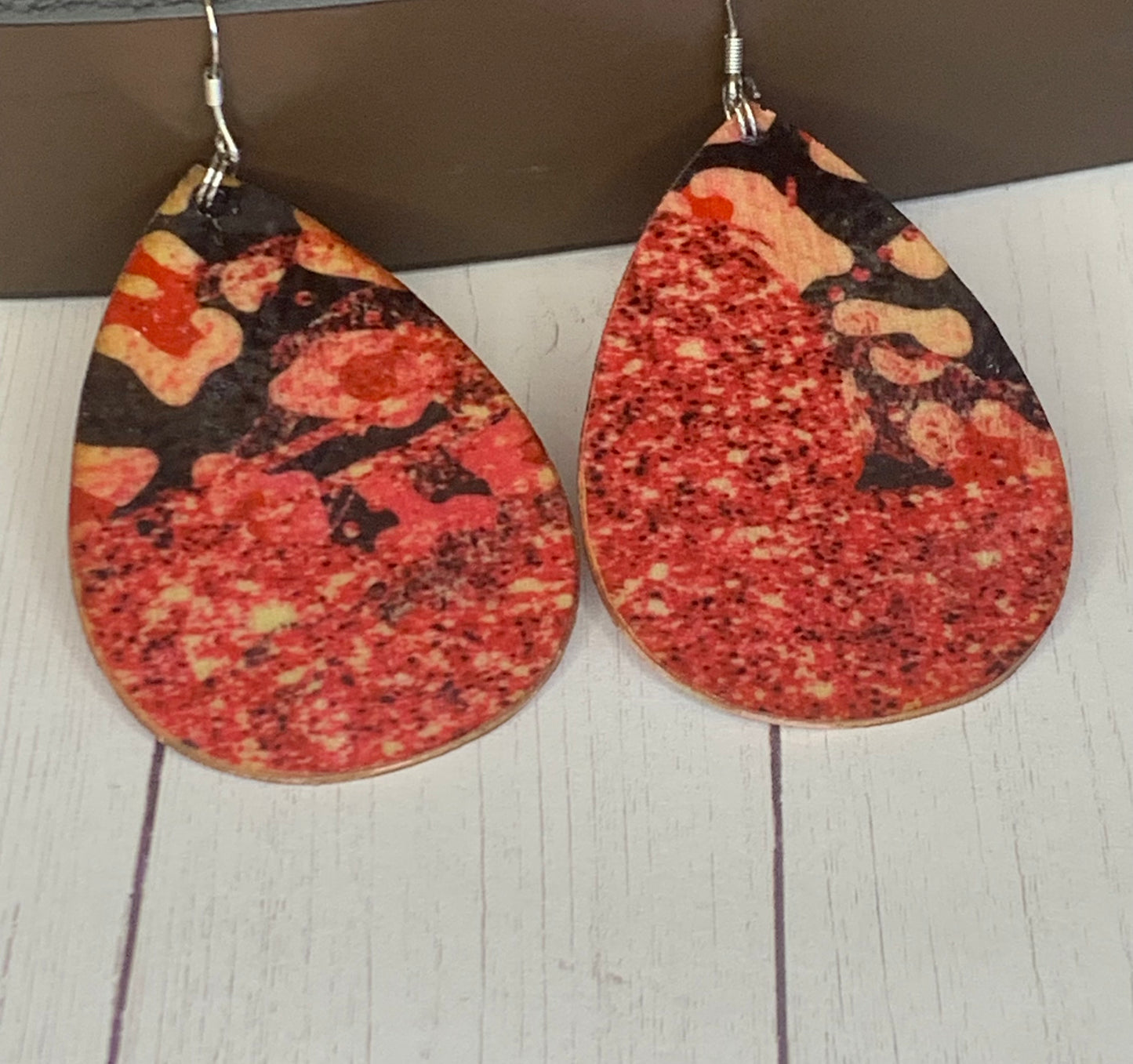 Teardrop Valentine Earrings- Pink and Leopard