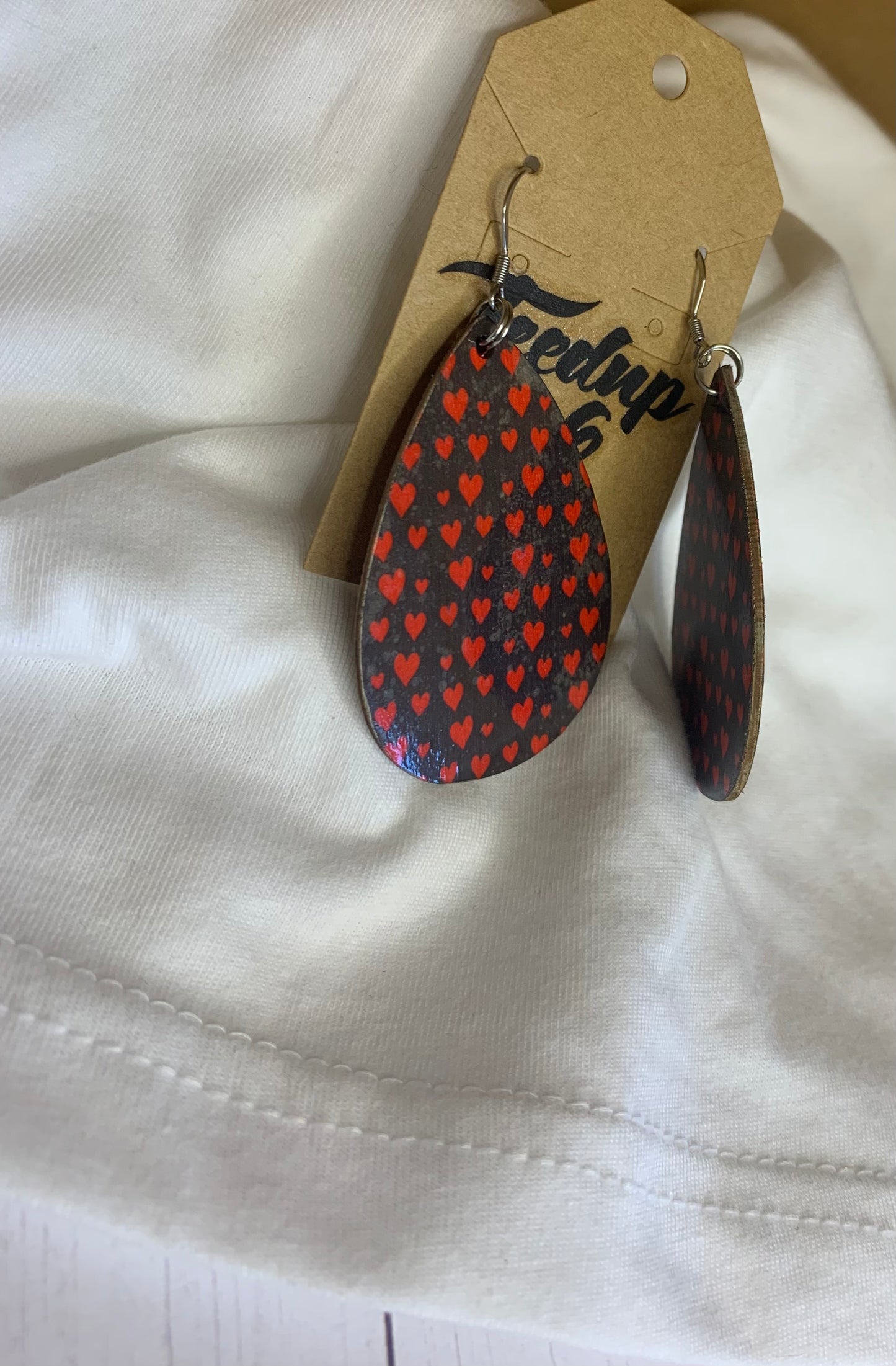 Teardrop Valentine Earrings- Red Hearts
