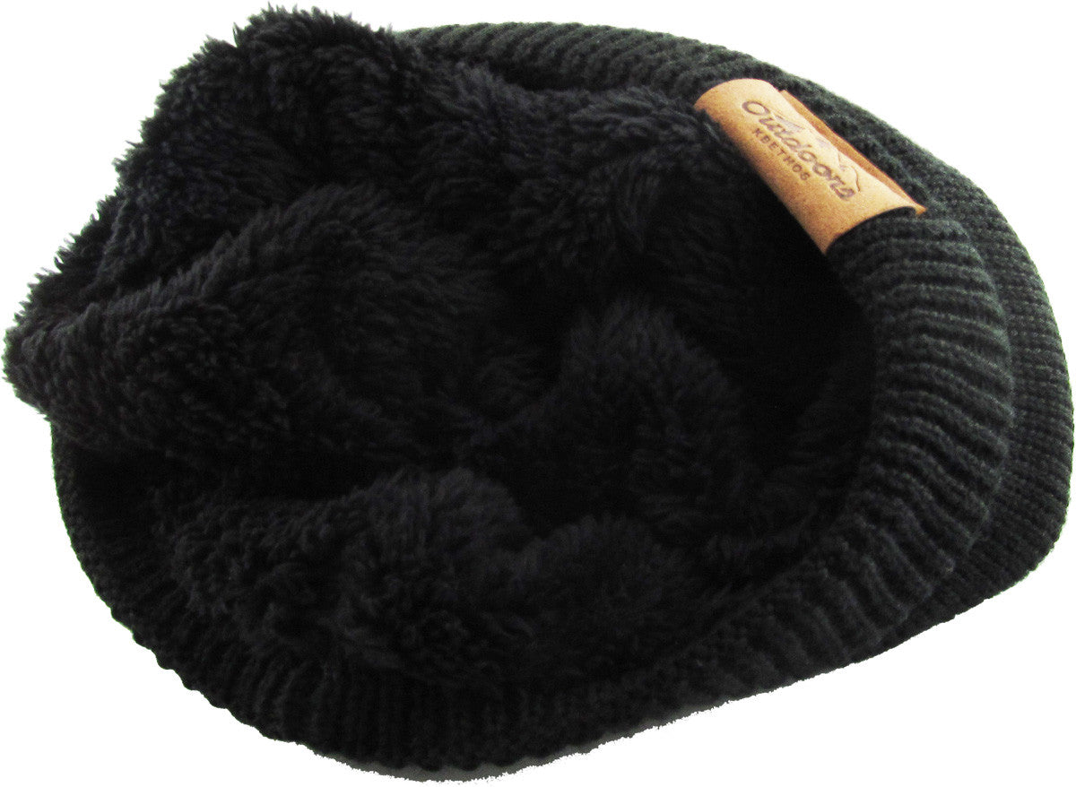 Thick Oversized Sherpa Fleece Beanie- Black