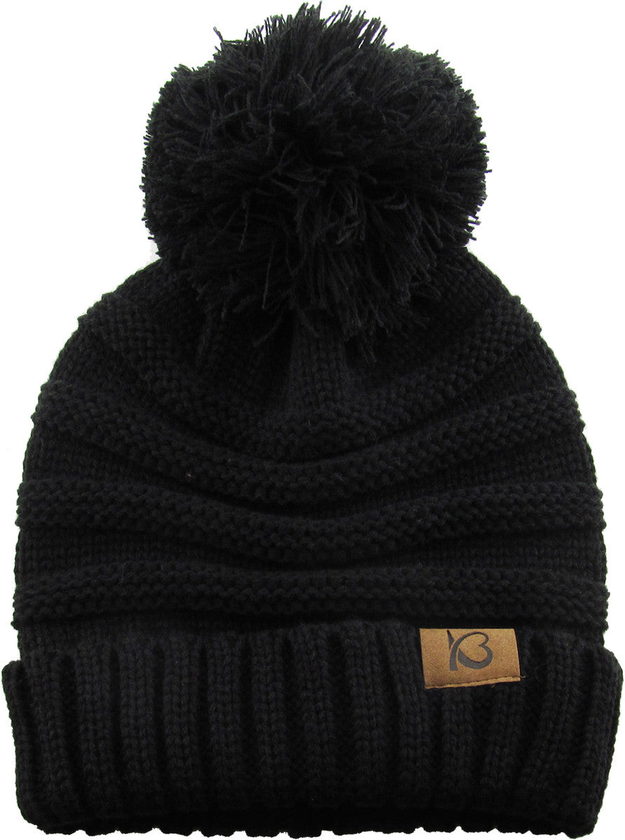 Pom Pom Cable Knit Ribbed Beanie