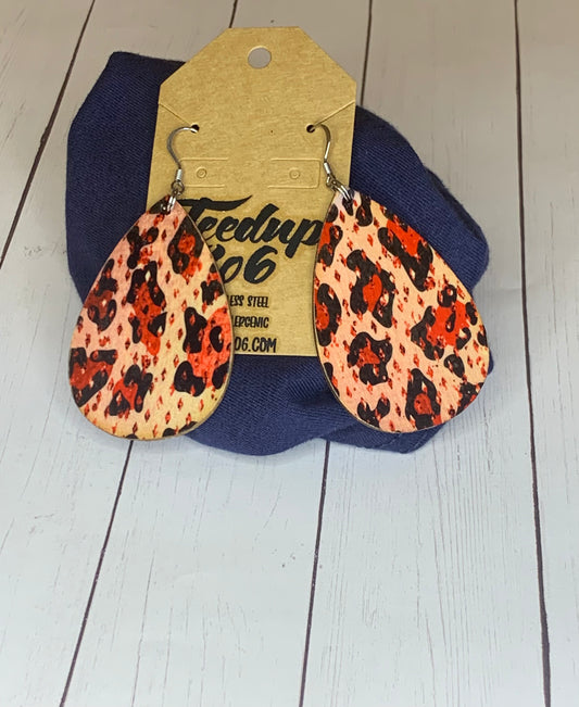 Teardrop Valentine Earrings- Pink Leopard