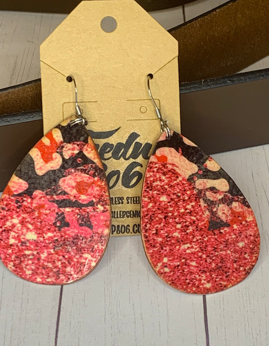 Teardrop Valentine Earrings- Pink and Leopard