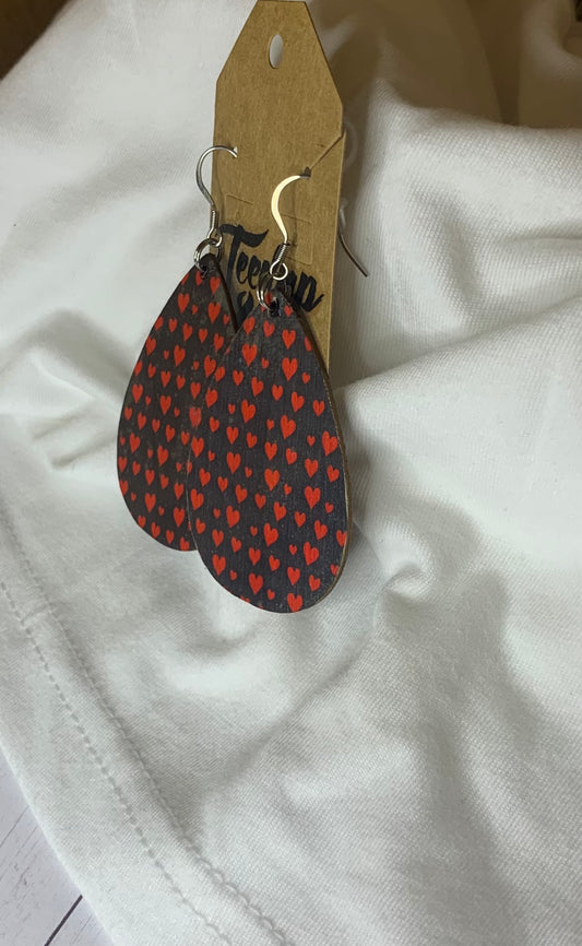 Teardrop Valentine Earrings- Red Hearts