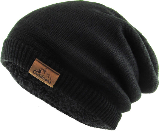 Thick Oversized Sherpa Fleece Beanie- Black